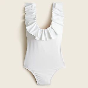 NWT J. Crew Ruffle Trim Scoop Back One Piece Swimsuit - White